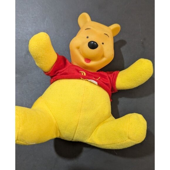 Vintage Disney Winnie The Pooh Plush rubber headYellow Red  Stuffed Animal RARE - Picture 3 of 9